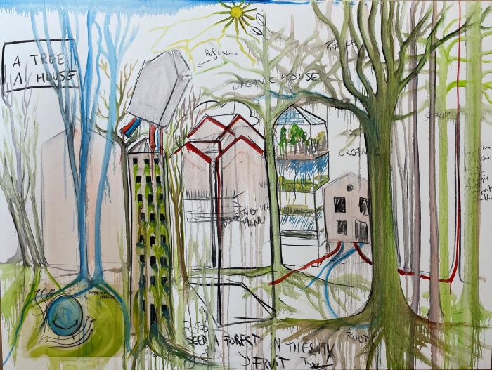 A tree, 1 house