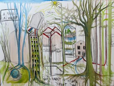 A tree, 1 house
